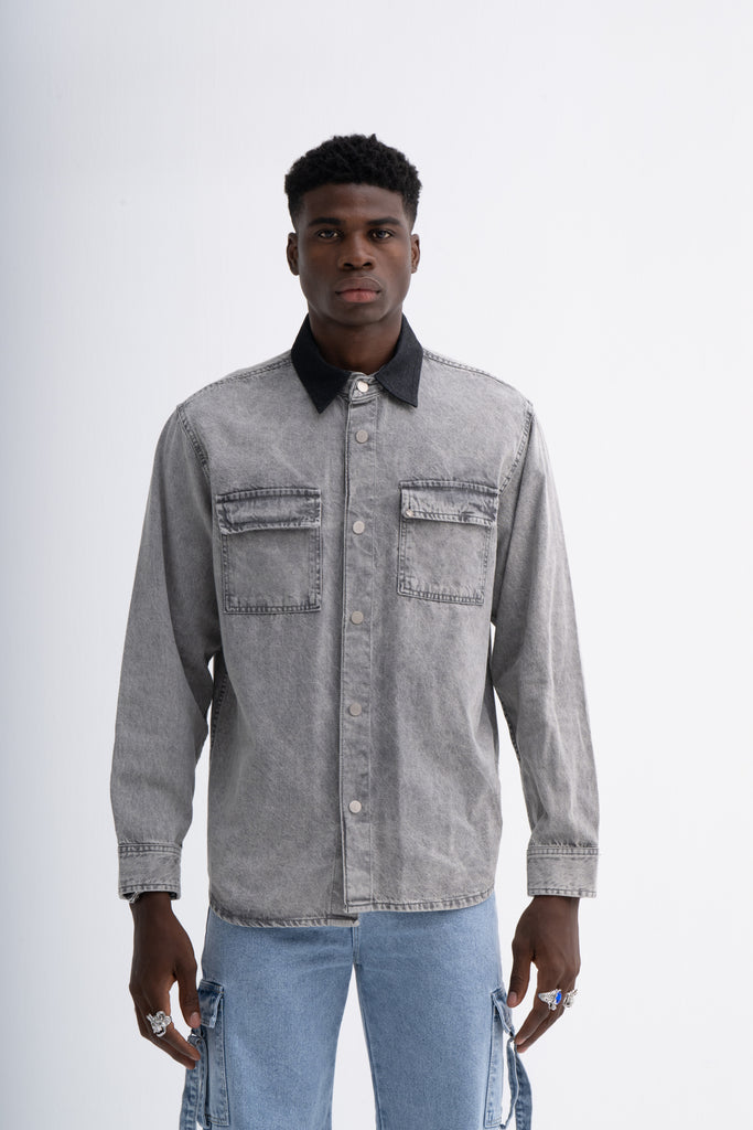 Men's Denim Shirt with Contrasting Collar