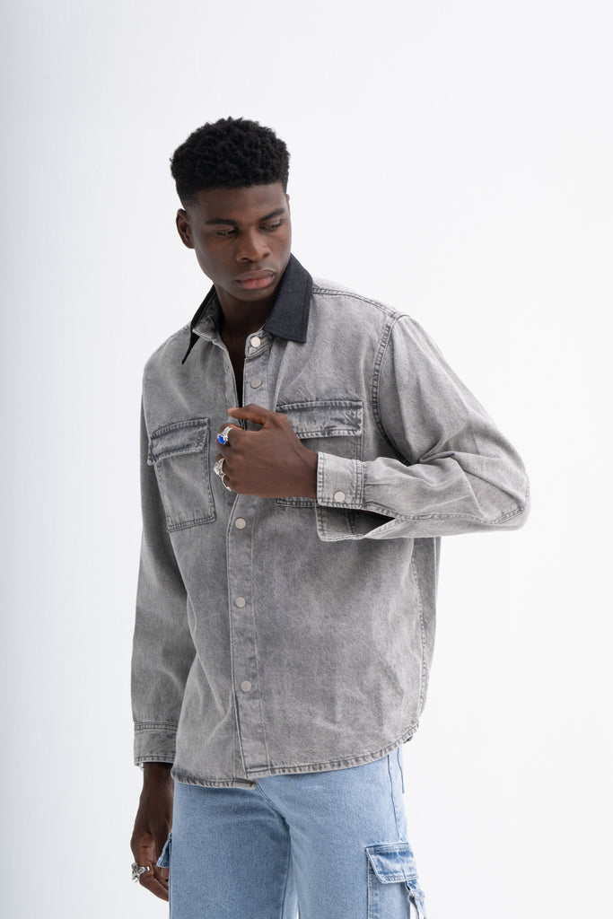 Men's Denim Shirt with Contrasting Collar