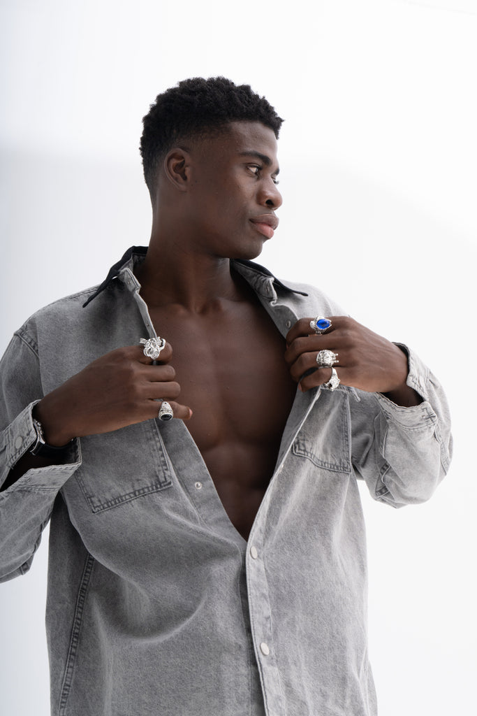 Men's Denim Shirt with Contrasting Collar