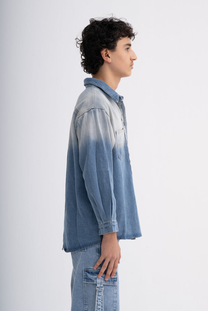 Blue Shaded Denim Shirt for Teen Boys