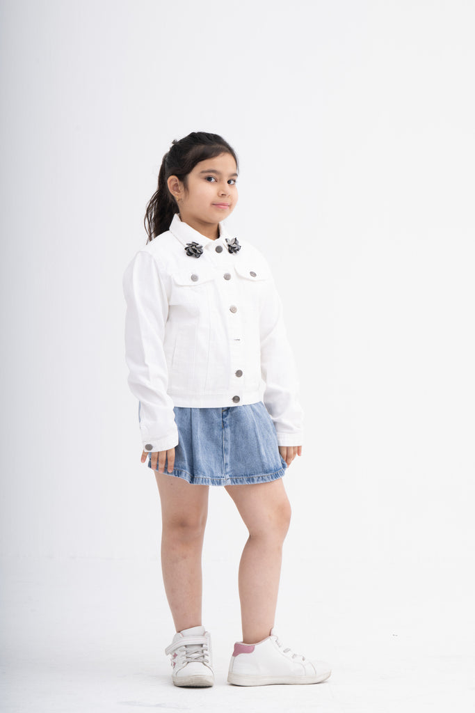 White & Black Soft Denim Jacket for Girls