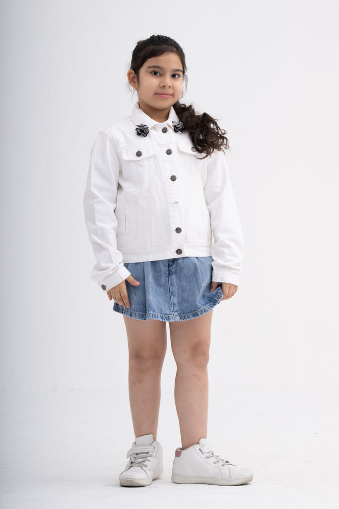 White & Black Soft Denim Jacket for Girls
