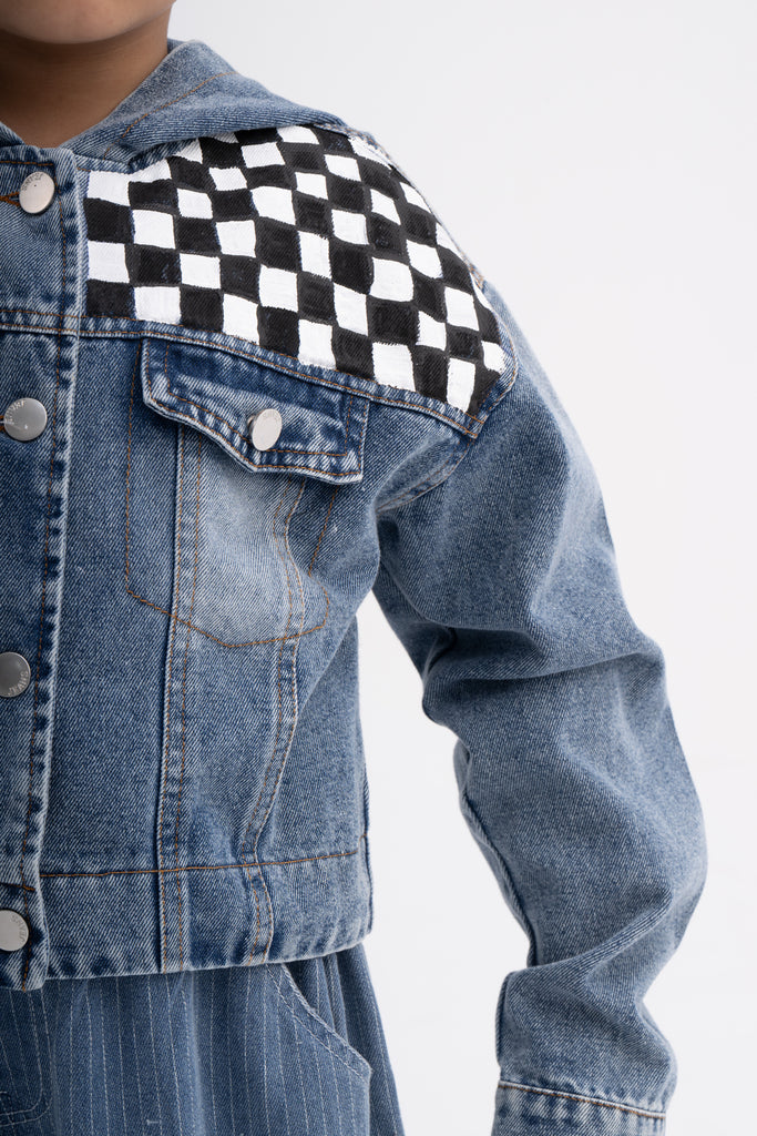 Car Racing Track Inspired Denim Hoodie for Kids