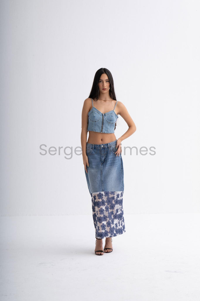 Hand-Painted Denim Bustier