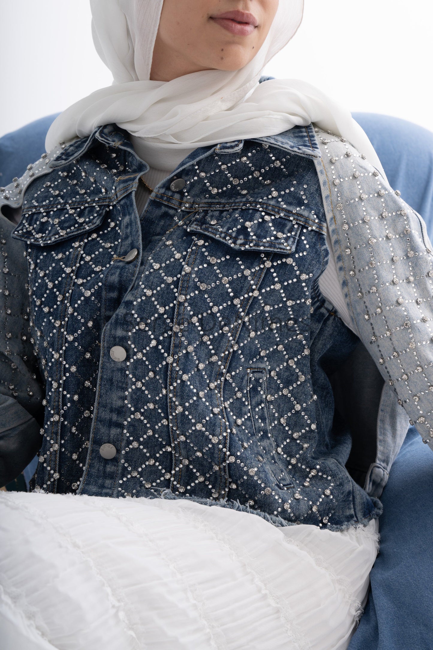 Detachable Cape Denim Jacket with Bling
