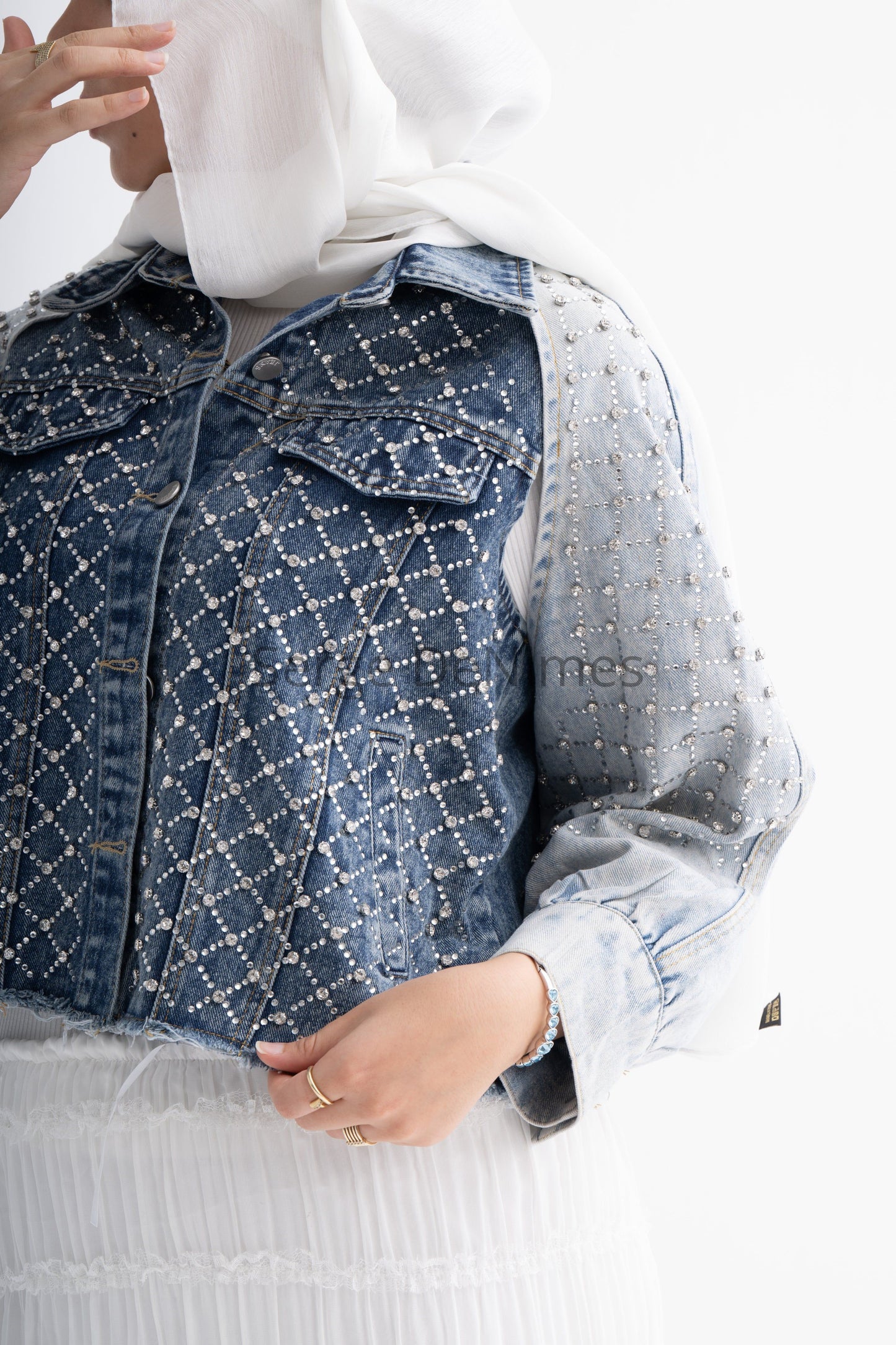 Detachable Cape Denim Jacket with Bling