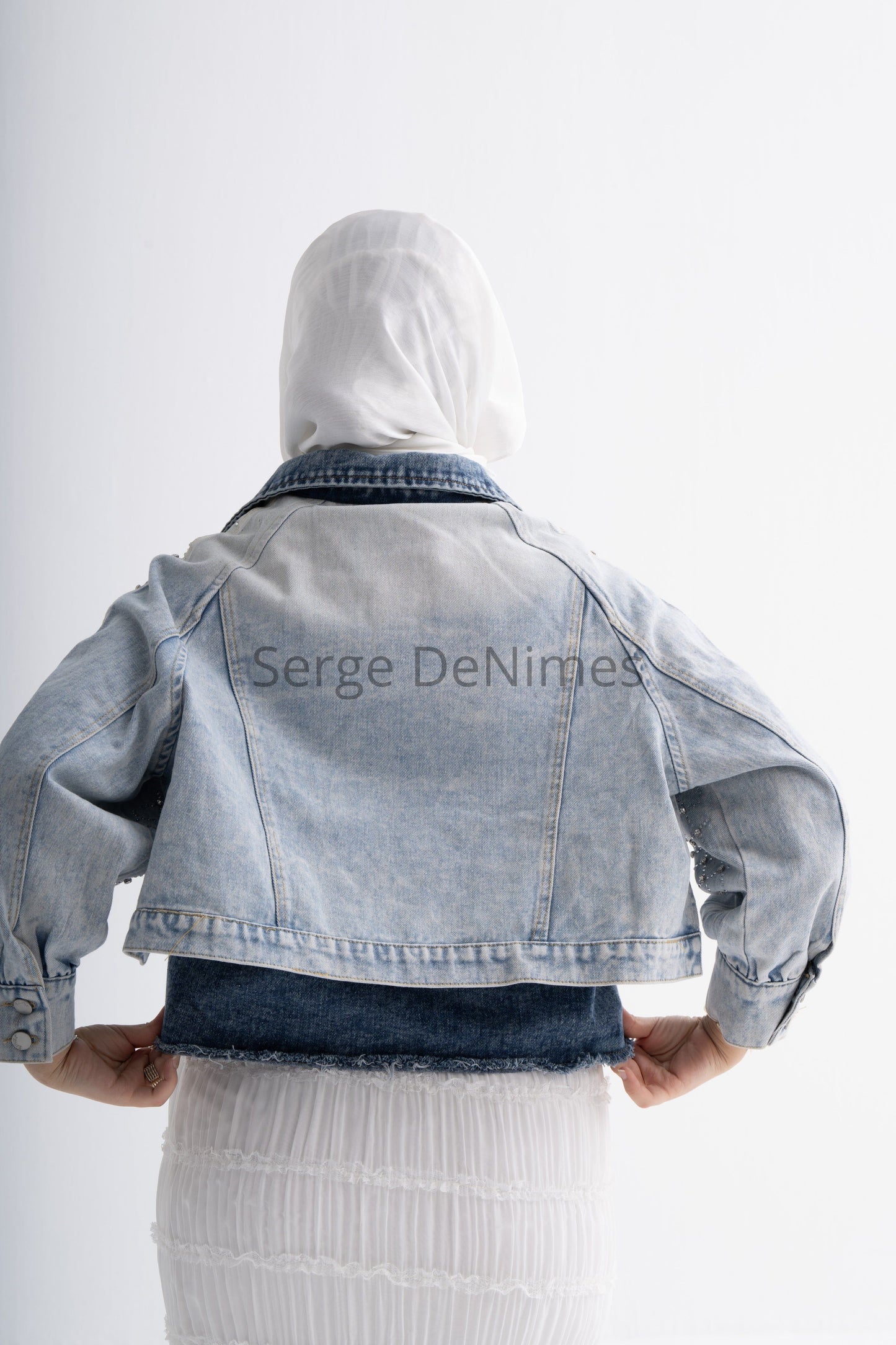 Detachable Cape Denim Jacket with Bling