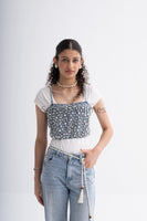 Rhinestone Denim Bustier Top