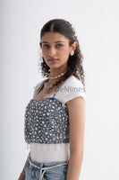 Rhinestone Denim Bustier Top