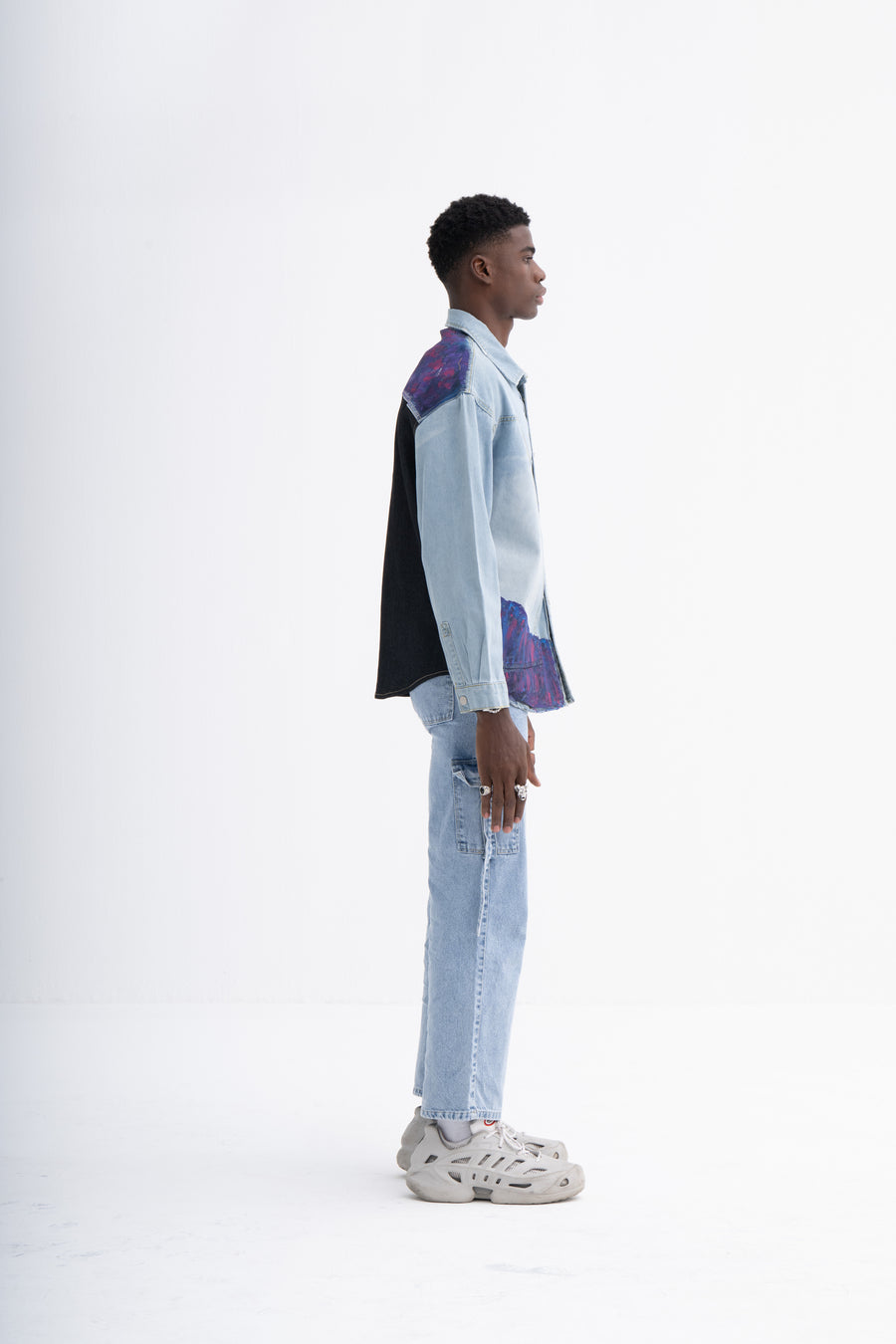 Hand-Painted Contrast Men's Denim Shirt