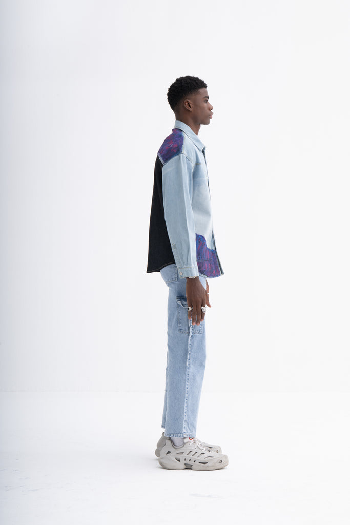Hand-Painted Contrast Men's Denim Shirt