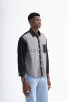 Grey and Black Denim Shirt for Men