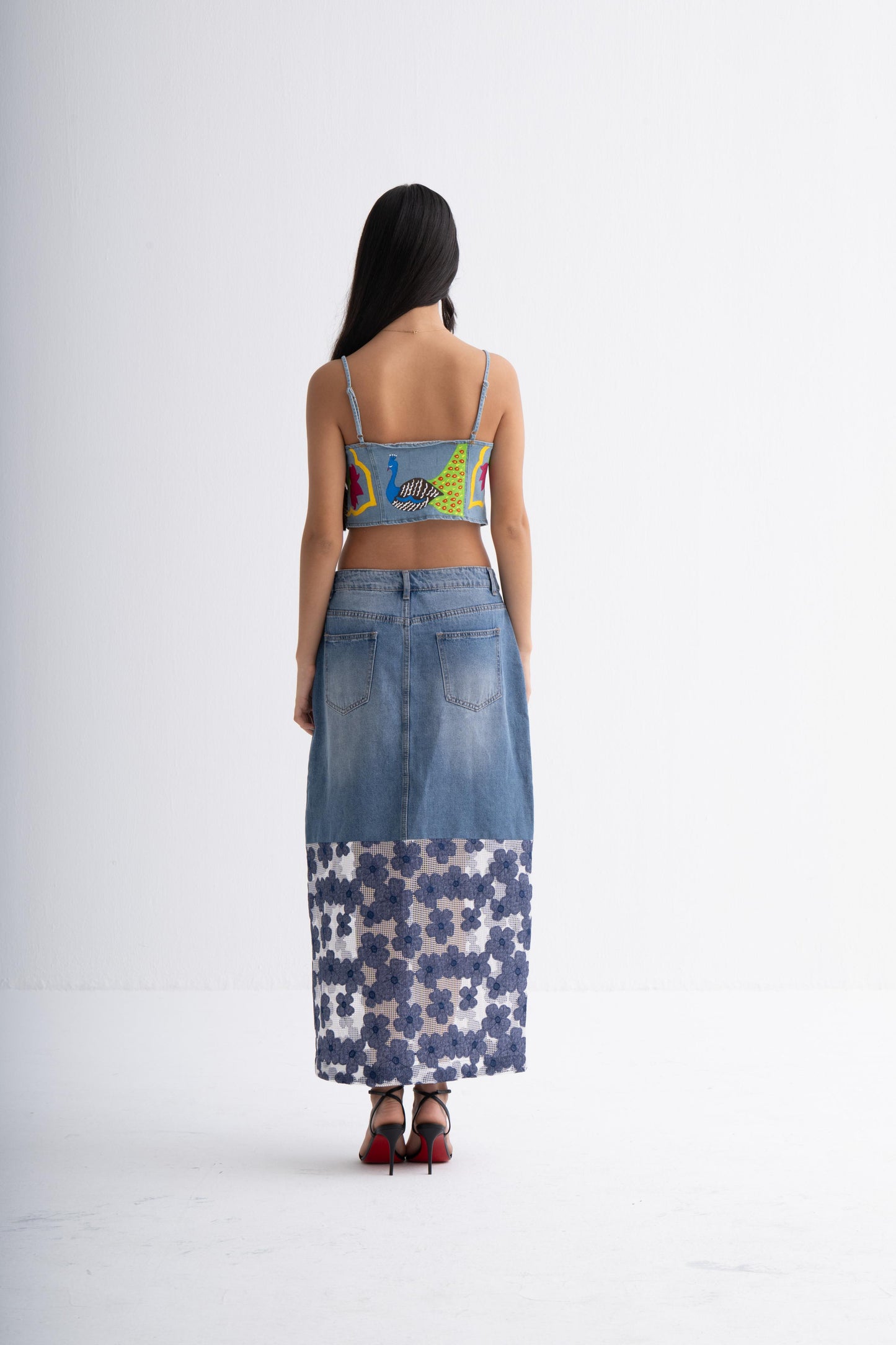 Half & Half Denim-Net Skirt