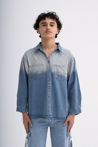 Blue Shaded Denim Shirt for Teen Boys