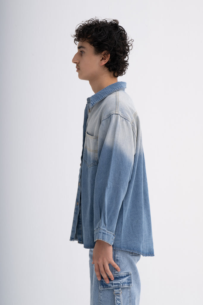 Blue Shaded Denim Shirt for Teen Boys