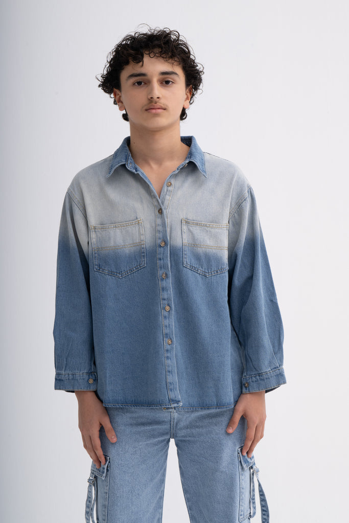 Blue Shaded Denim Shirt for Teen Boys