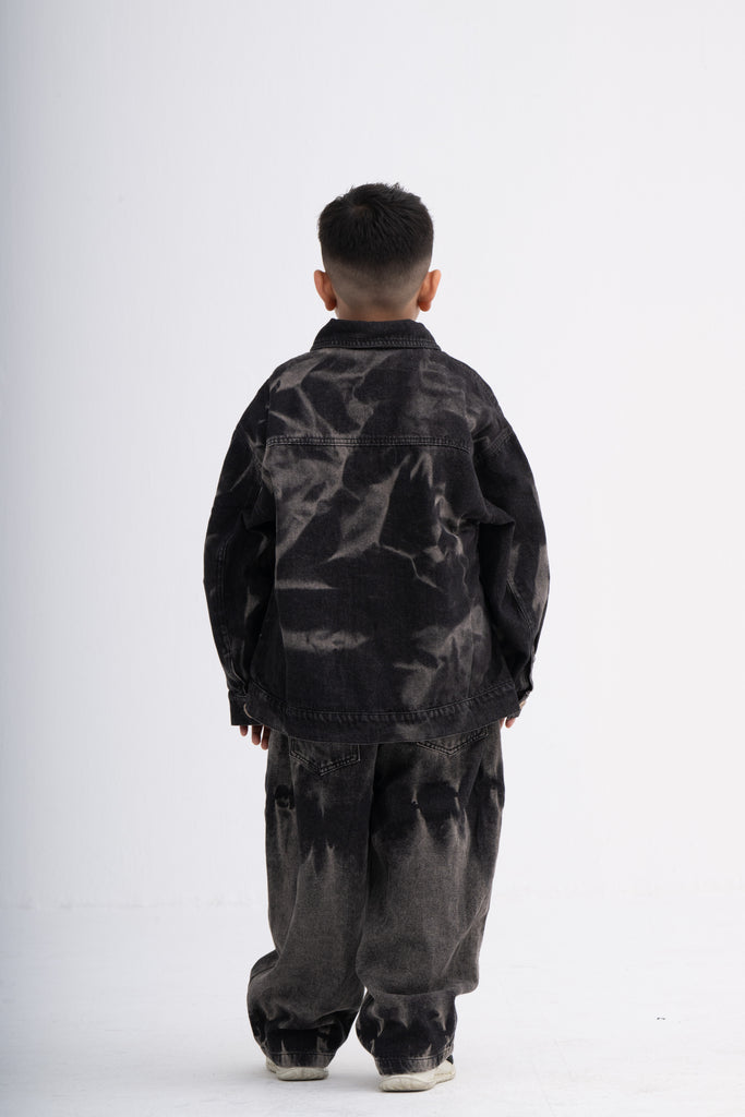 Black Tie-Dye Effect Kids Coord Denim Set