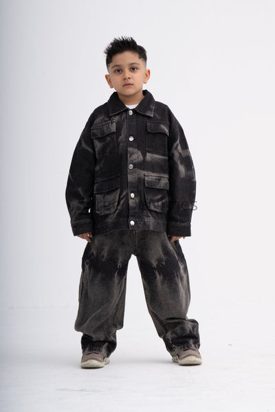 Black Tie-Dye Effect Kids Coord Denim Set