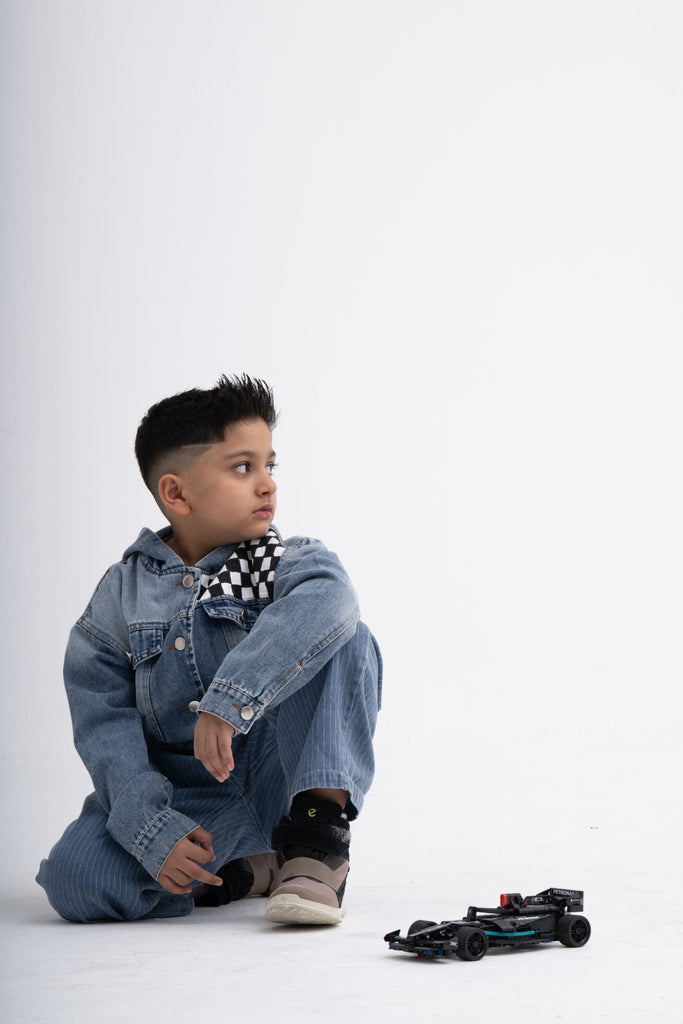 Car Racing Track Inspired Denim Hoodie for Kids