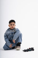 Car Racing Track Inspired Denim Hoodie for Kids