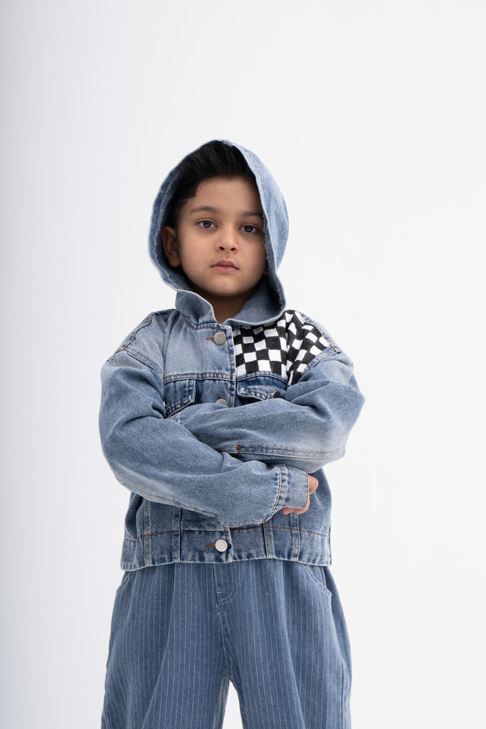 Car Racing Track Inspired Denim Hoodie for Kids