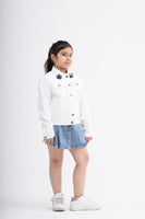 White & Black Soft Denim Jacket for Girls