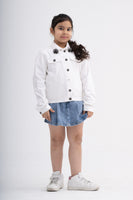 White & Black Soft Denim Jacket for Girls