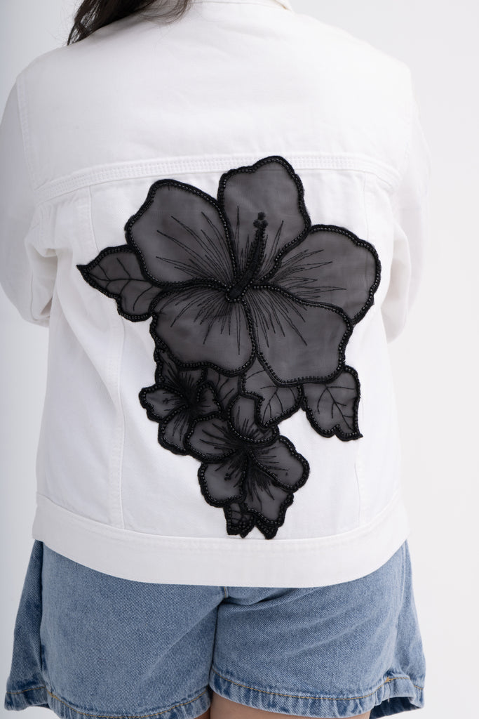 White & Black Soft Denim Jacket for Girls