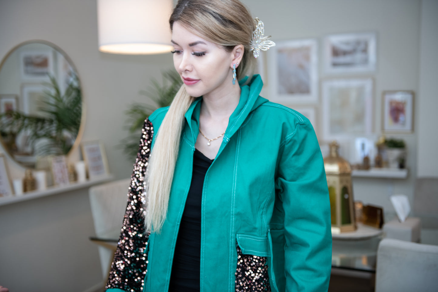Emerald Green Denim Statement Jacket