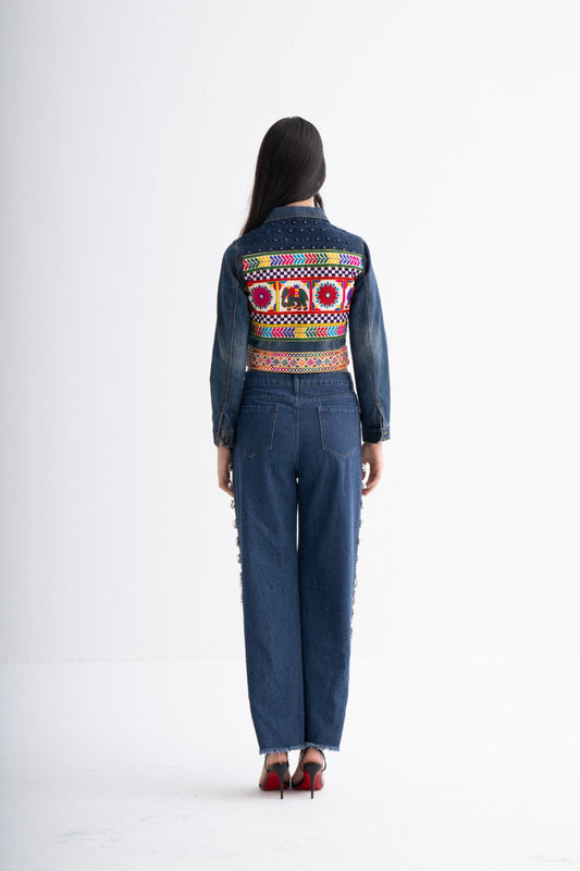Embroidered Cropped Denim Jacket