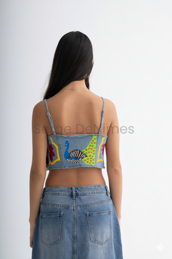 Hand-Painted Denim Bustier