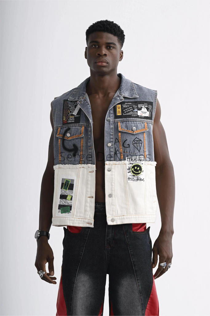 Graffiti Patchwork Denim Vest