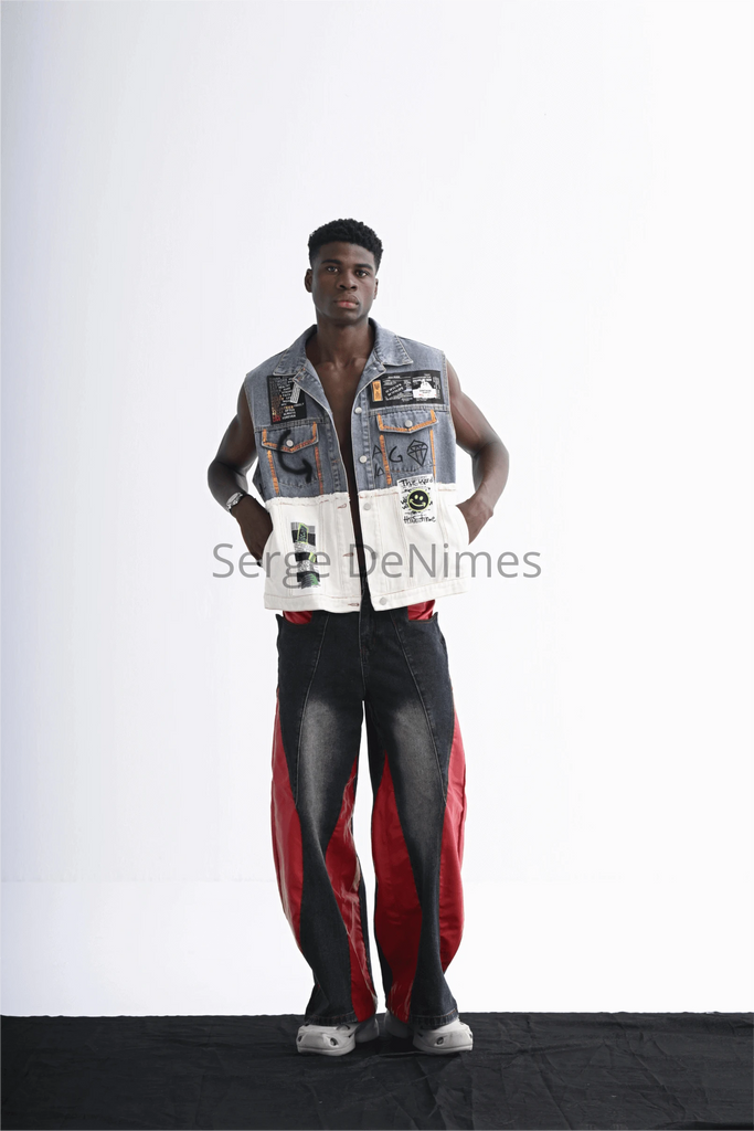 Graffiti Patchwork Denim Vest