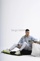 Men’s Light Wash Denim Jacket with Brown Corduroy Collar