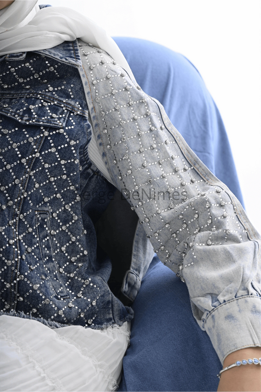 Detachable Cape Denim Jacket with Bling