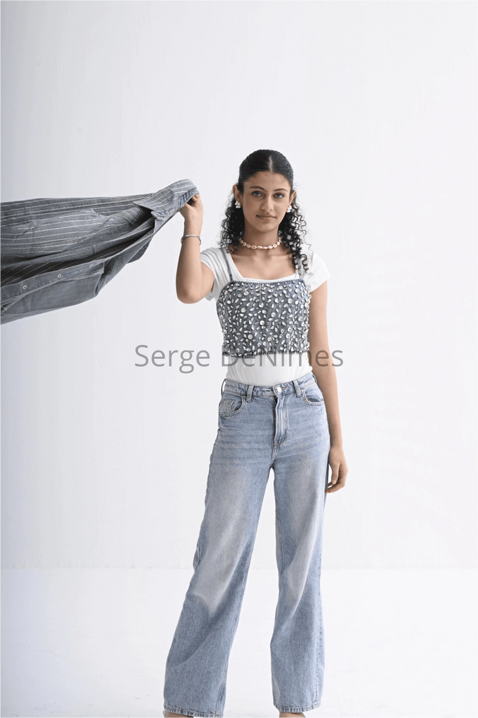 Rhinestone Denim Bustier Top