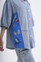 Hand-painted Denim Shirt - Oceanic Life & Floral Beauty