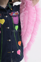 Playful Pink Net Sleeves Denim Jacket