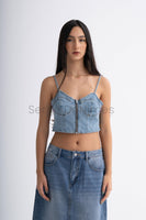 Hand-Painted Denim Bustier